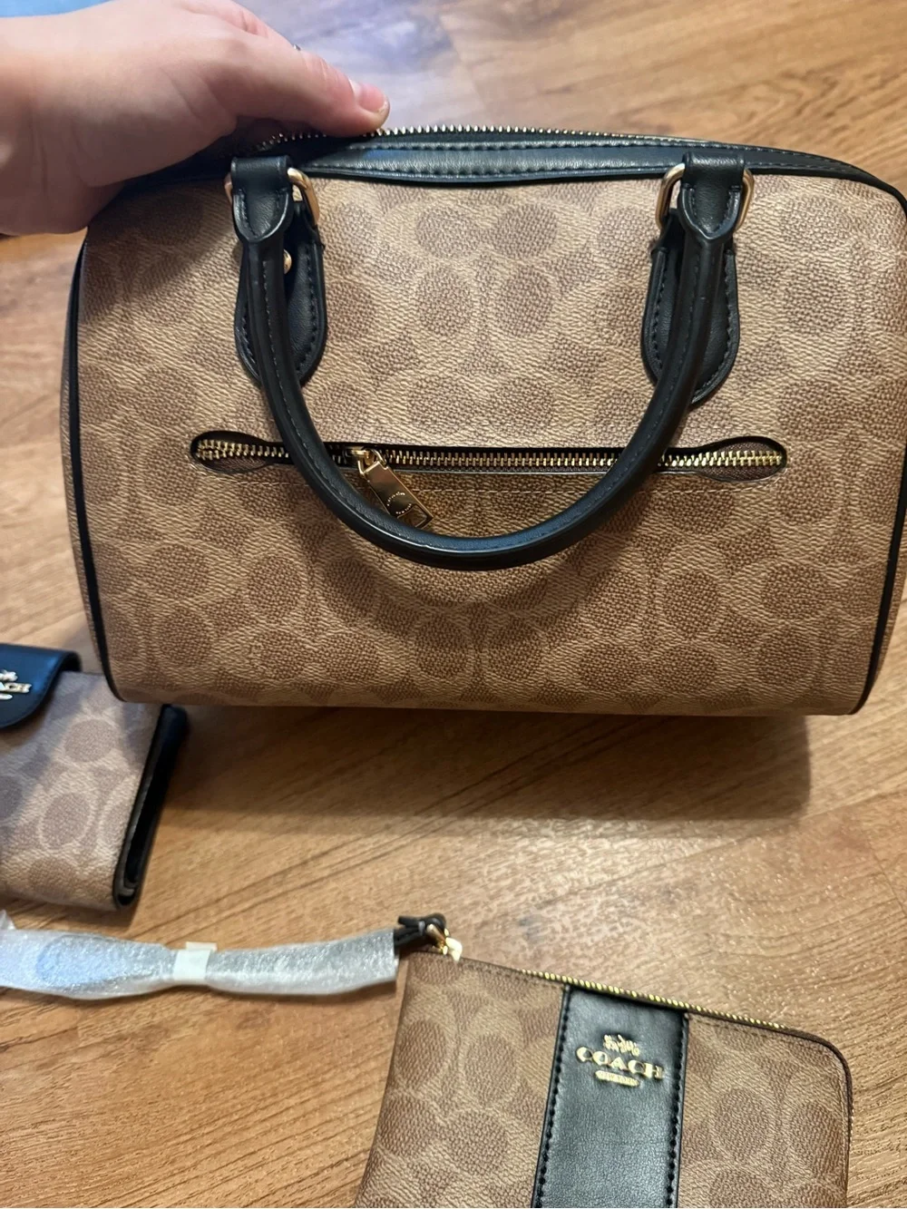 Rare Coach Brown & Black Signature Satchel with Matching Wallets